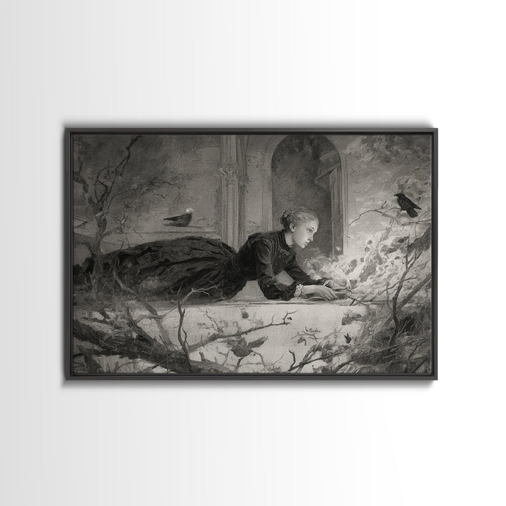 The Attic Whisperer, Symbolist Dream Art, Landscape Wall Art, Macabre Wall Art, Canvas Print, Halloween Wall Art, Halloween Decor