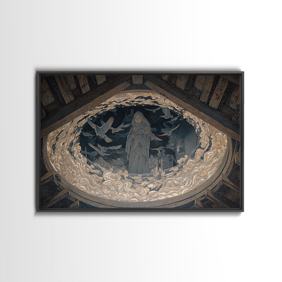 The Attic Whisperer, Symbolist Death Art, Landscape Wall Art, Macabre Wall Art, Canvas Print, Halloween Wall Art, Horror Wall Art