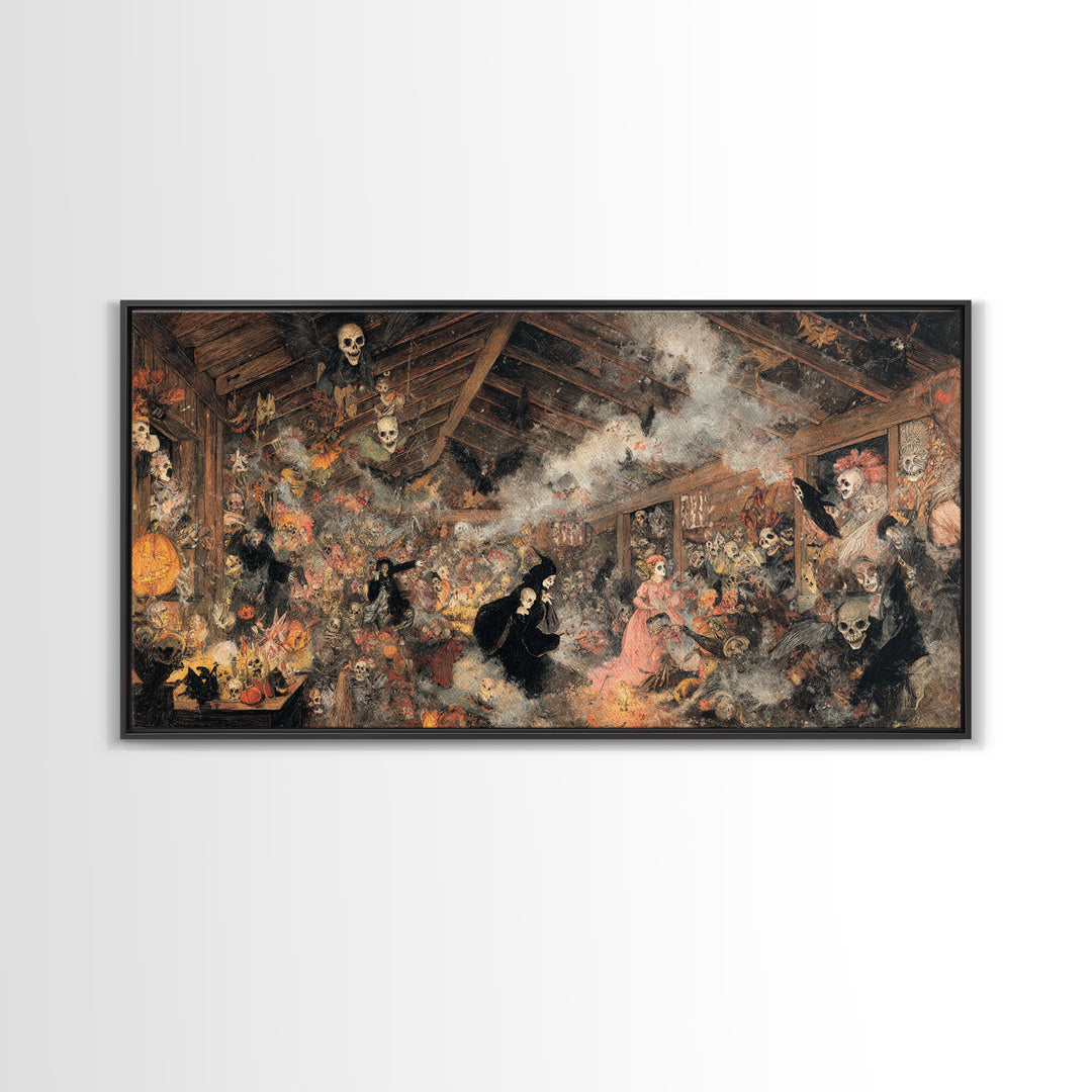The Attic Whisperer, Grotesque Carnival Art, Wide Panoramic Art, Gothic Horror Wall Art, Canvas Print, Halloween Wall Art