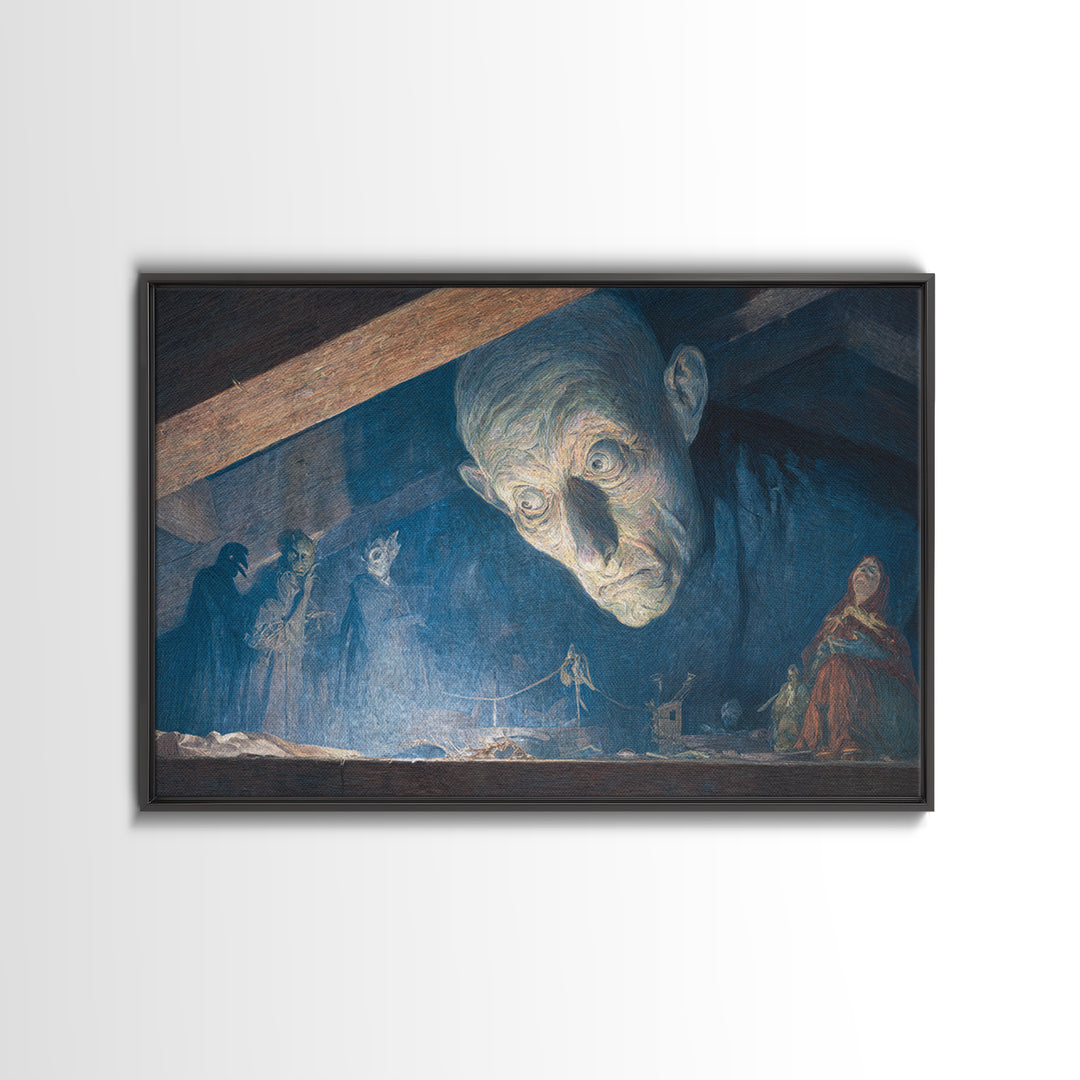 The Attic Whisperer, Expressionist Gothic Art, Landscape Wall Art, Dark Fantasy Wall Art, Framed Canvas Print, Halloween Wall Art