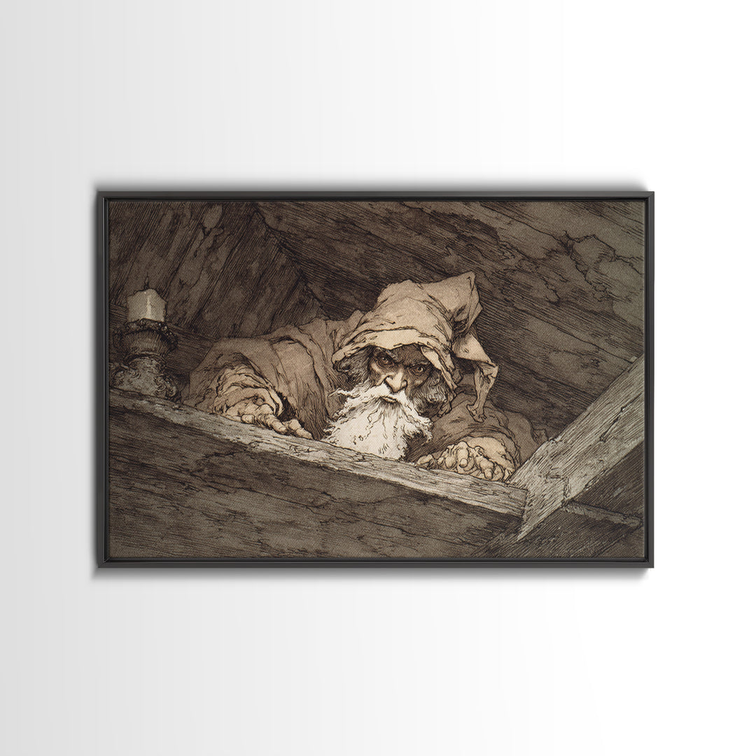 The Attic Whisperer, Gothic Storybook Art, Landscape Wall Art, Gothic Horror Wall Art, Framed Canvas Print, Halloween Wall Art