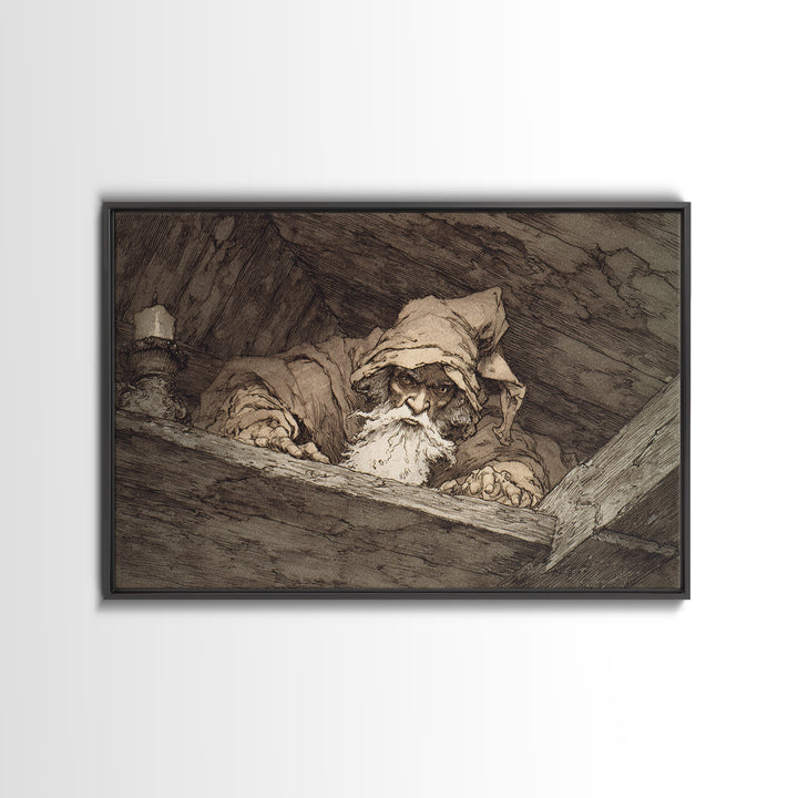 The Attic Whisperer, Gothic Storybook Art, Landscape Wall Art, Gothic Horror Wall Art, Framed Canvas Print, Halloween Wall Art