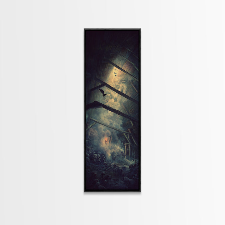 The Attic Whisperer, Surreal Apocalyptic Art, Tall Narrow Wall Art, Gothic Horror Wall Art, Framed Canvas Print, Halloween Wall Art