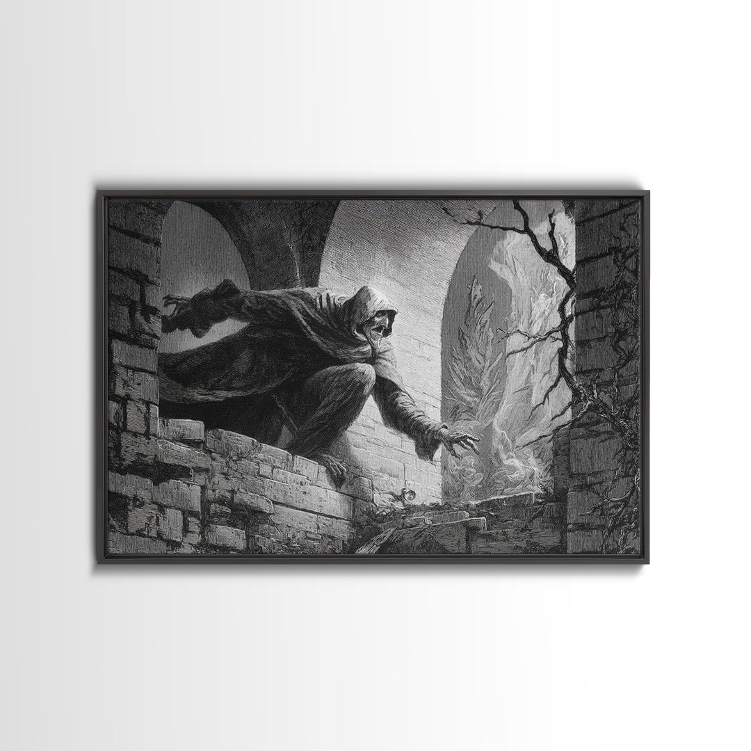 The Chimney Phantom, Gothic Engraving Art, Landscape Wall Art, Gothic Horror Wall Art, Framed Canvas Print, Halloween Wall Art