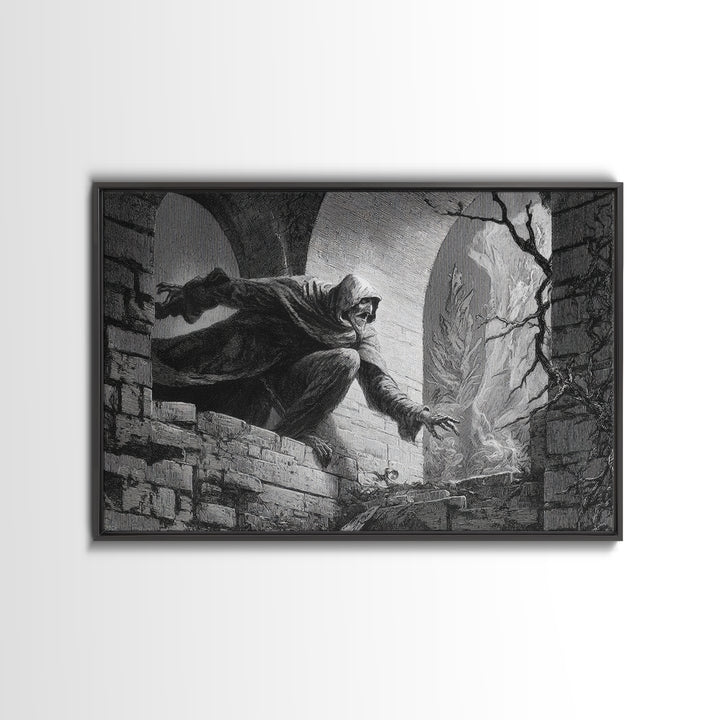 The Chimney Phantom, Gothic Engraving Art, Landscape Wall Art, Gothic Horror Wall Art, Framed Canvas Print, Halloween Wall Art