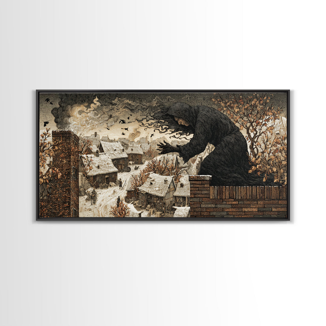 The Chimney Phantom, Northern Renaissance Horror, Wide Panoramic Art, Dark Fantasy Wall Art, Canvas Print, Halloween Wall Art