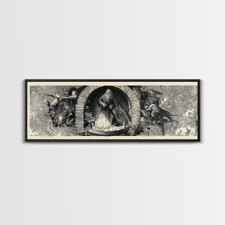The Chimney Phantom, Renaissance Engraving Art, Extra Wide Wall Art, Gothic Horror Wall Art, Framed Canvas Print, Halloween Wall Art
