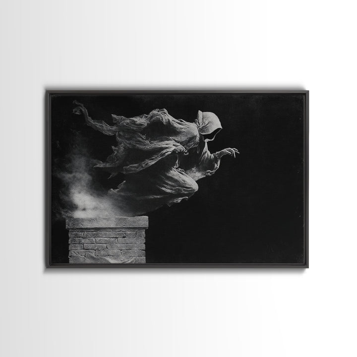 The Chimney Phantom, Symbolist Gothic Landscape, Landscape Wall Art, Dark Fantasy Wall Art, Framed Canvas Print, Halloween Wall Art