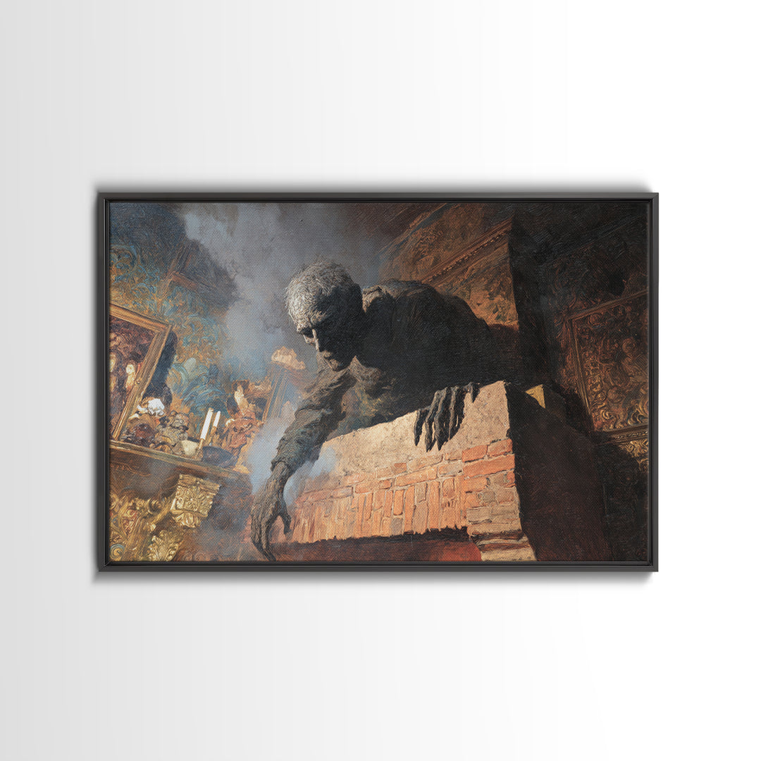 The Chimney Phantom, Ornate Symbolist Art, Landscape Wall Art, Macabre Wall Art, Framed Canvas Print, Halloween Wall Art