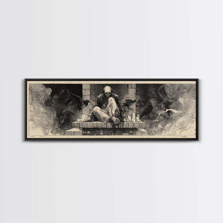 The Chimney Phantom, Decadent Gothic Art, Extra Wide Wall Art, Gothic Horror Wall Art, Framed Canvas Print, Halloween Wall Art