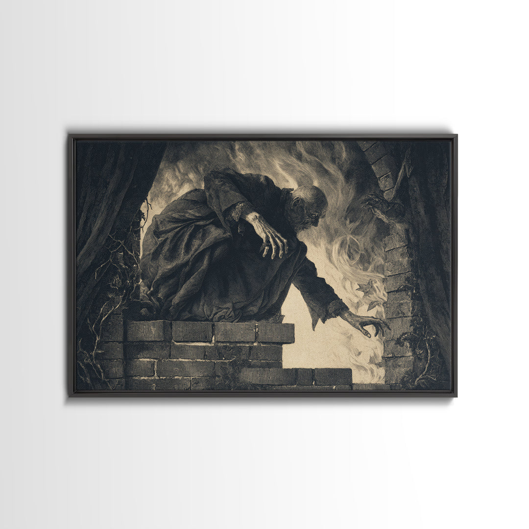 The Chimney Phantom, Dark Symbolist Art, Landscape Wall Art, Dark Fantasy Wall Art, Framed Canvas Print, Halloween Wall Art
