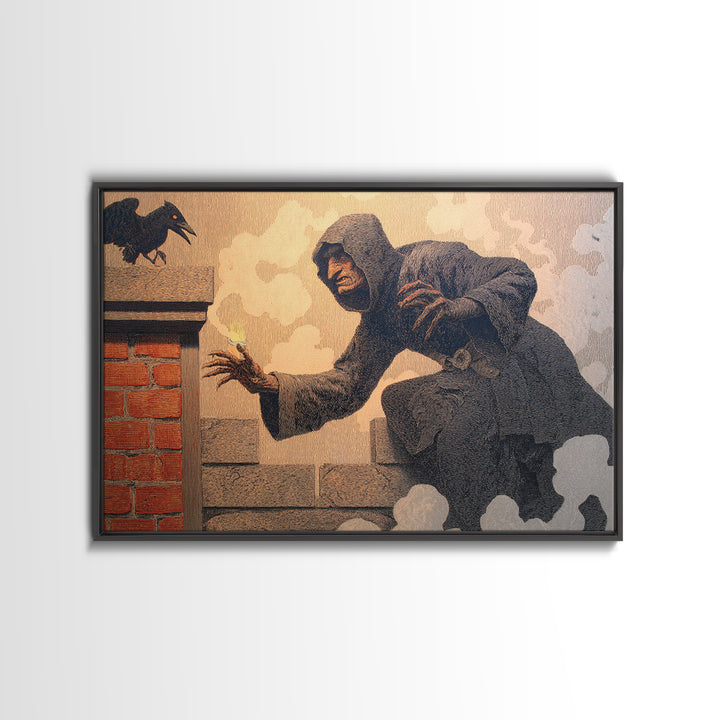 The Chimney Phantom, Symbolist Etching Art, Landscape Wall Art, Gothic Horror Wall Art, Framed Canvas Print, Halloween Wall Art