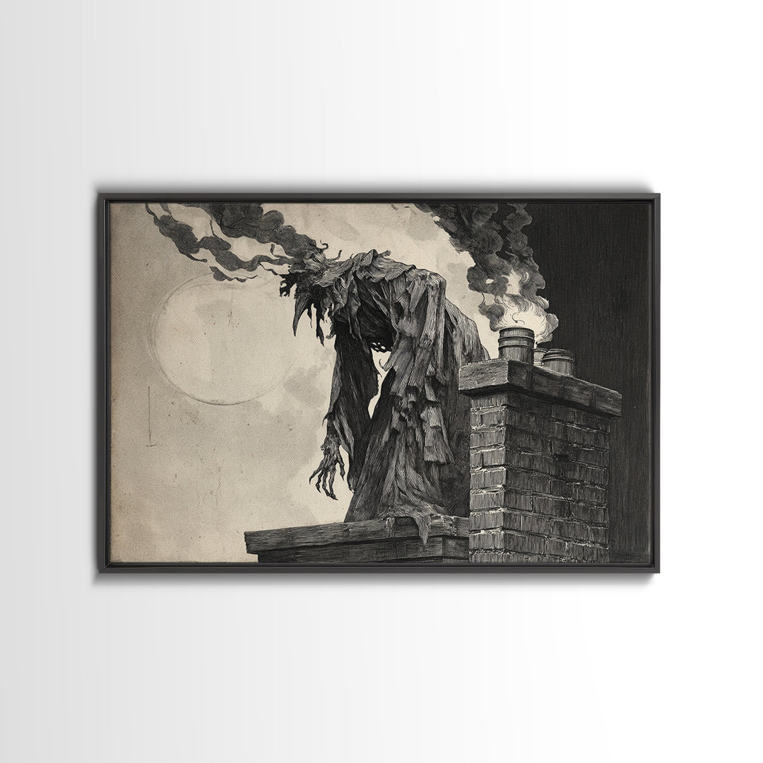 The Chimney Phantom, Expressionist Nightmare Art, Landscape Wall Art, Dark Halloween Decor, Canvas Print, Halloween Wall Art