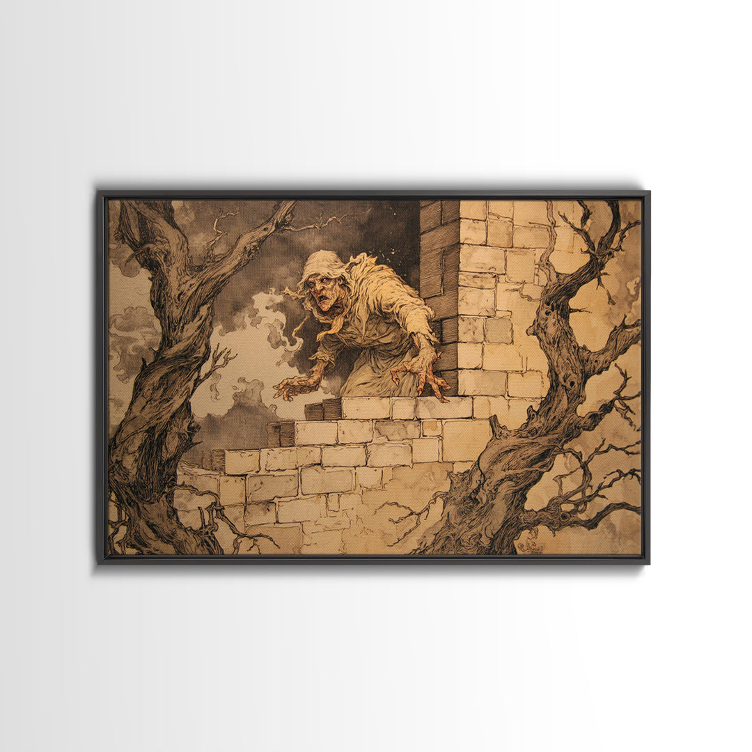 The Chimney Phantom, Gothic Storybook Art, Landscape Wall Art, Dark Fantasy Wall Art, Canvas Print, Halloween Wall Art
