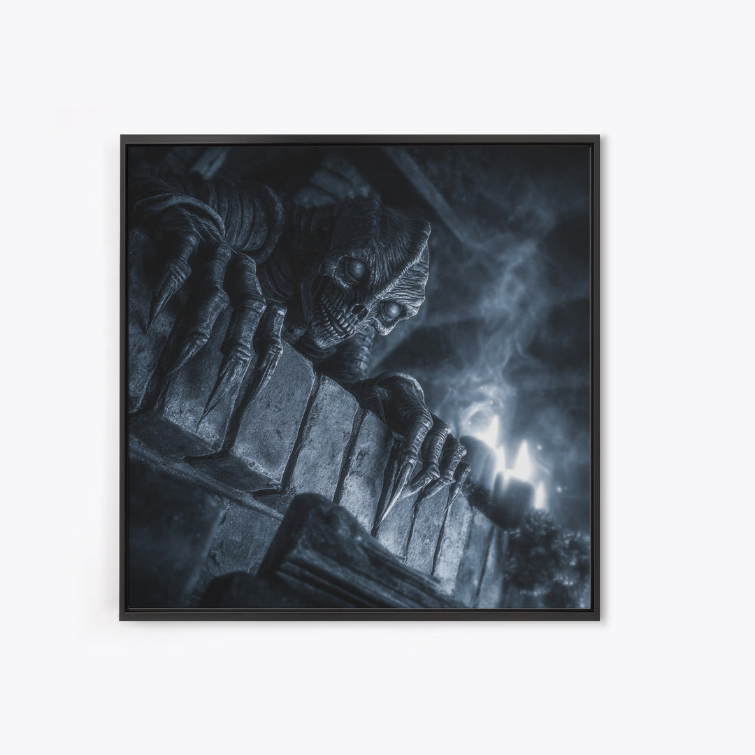 The Chimney Phantom, Biomechanical Horror Art, Square Wall Art, Dark Fantasy Wall Art, Framed Canvas Print, Halloween Wall Art