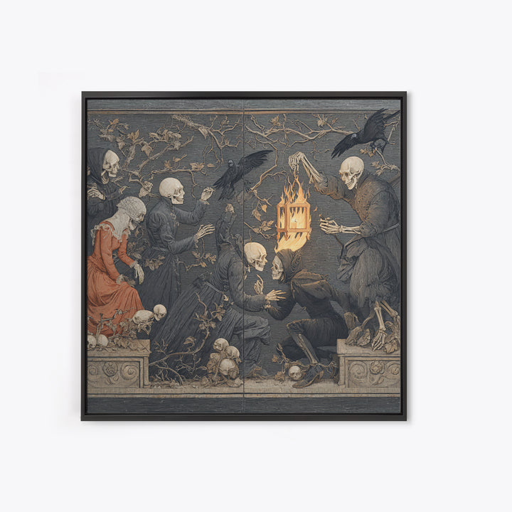 The Lantern Specter, Danse Macabre Art, Square Wall Art, Dark Fantasy Wall Art, Framed Canvas Print, Halloween Wall Art