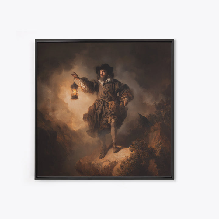 The Lantern Specter, Baroque Witchcraft Art, Square Wall Art, Dark Fantasy Wall Art, Framed Canvas Print, Halloween Wall Art