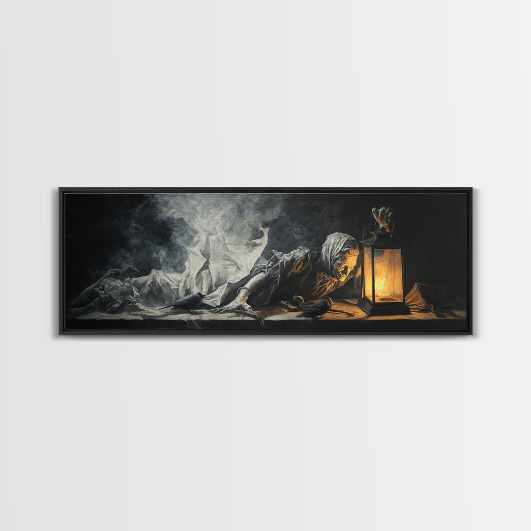 The Lantern Specter, Gothic Nightmare Art, Extra Wide Wall Art, Dark Fantasy Wall Art, Canvas Print, Halloween Wall Art