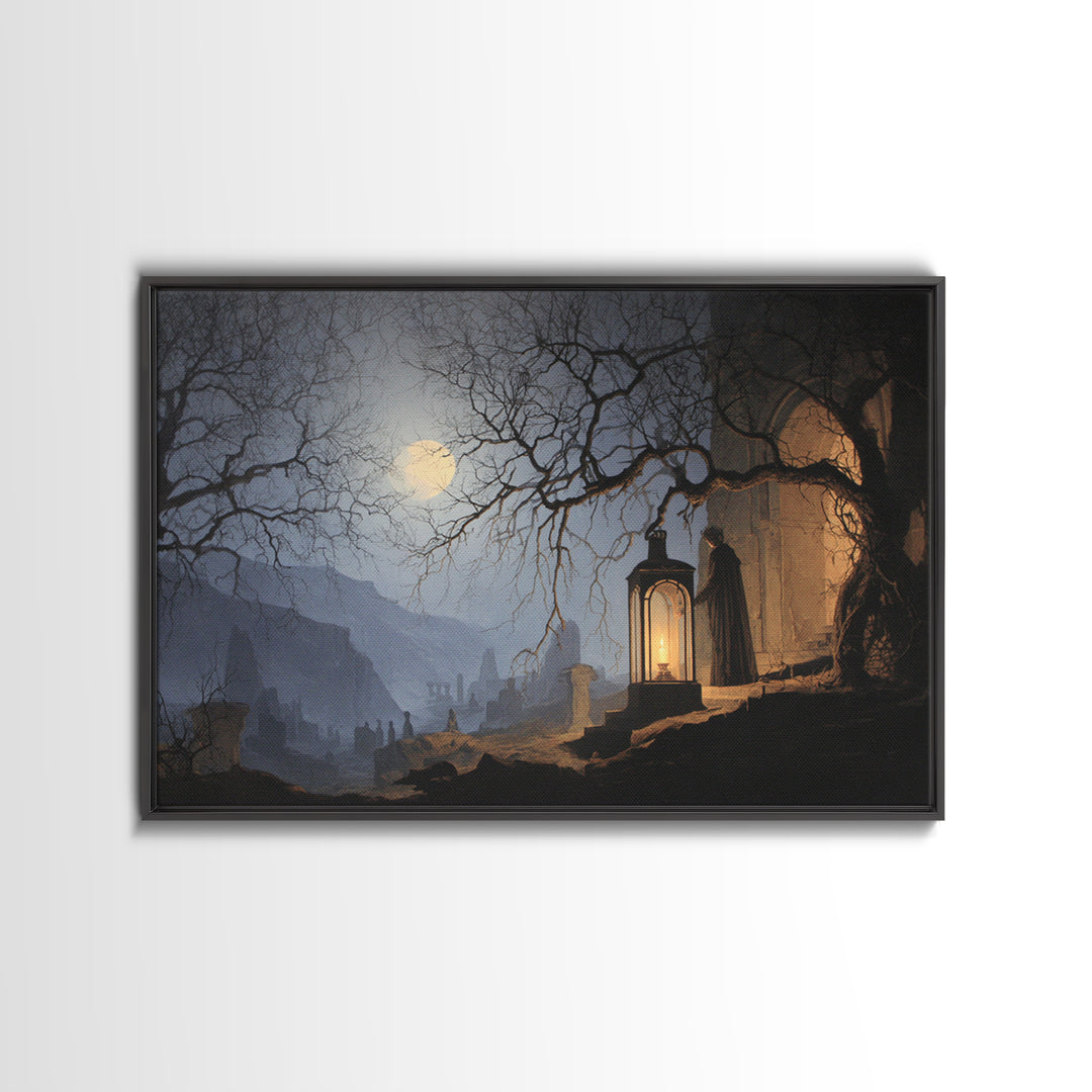 The Lantern Specter, Romantic Gothic Landscape, Landscape Wall Art, Dark Halloween Decor, Canvas Print, Halloween Wall Art