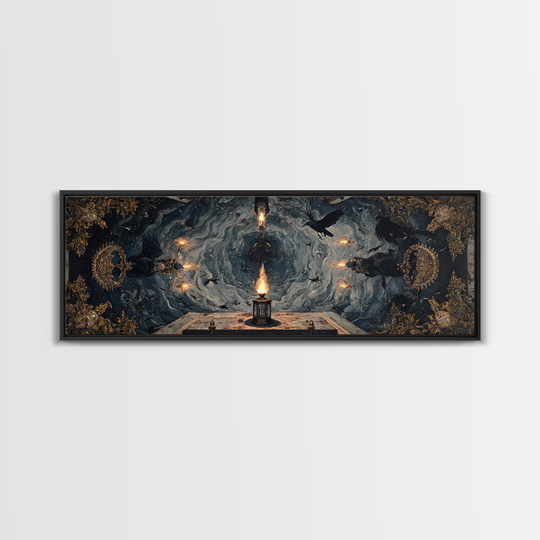 The Lantern Specter, Ornate Symbolist Art, Extra Wide Wall Art, Macabre Wall Art, Canvas Print, Halloween Wall Art, Gothic Home Decor