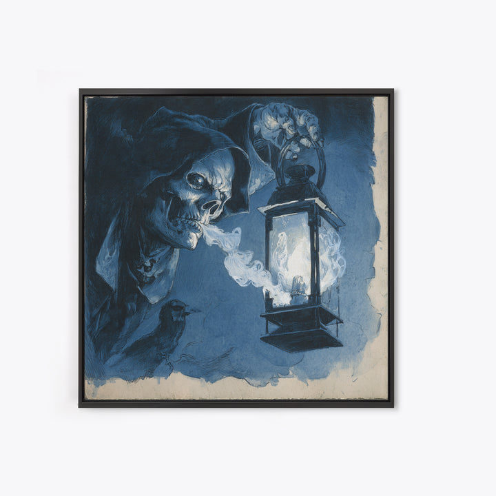 The Lantern Specter, Decadent Gothic Art, Square Wall Art, Gothic Horror Wall Art, Framed Canvas Print, Halloween Wall Art