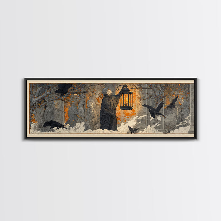 The Lantern Specter, Symbolist Death Art, Extra Wide Wall Art, Macabre Wall Art, Canvas Print, Halloween Wall Art, Spooky Wall Decor