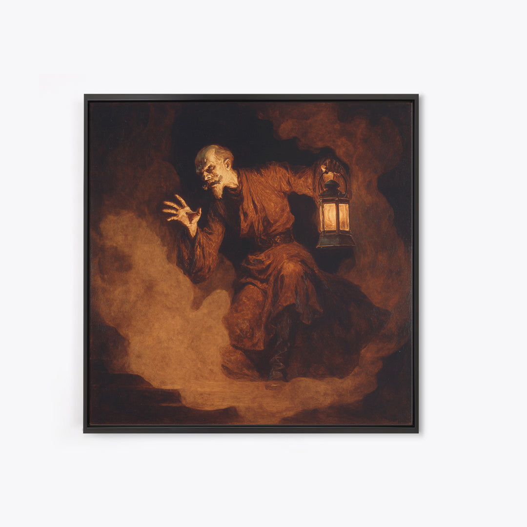 The Lantern Specter, Dark Symbolist Art, Square Wall Art, Dark Fantasy Wall Art, Canvas Print, Halloween Wall Art