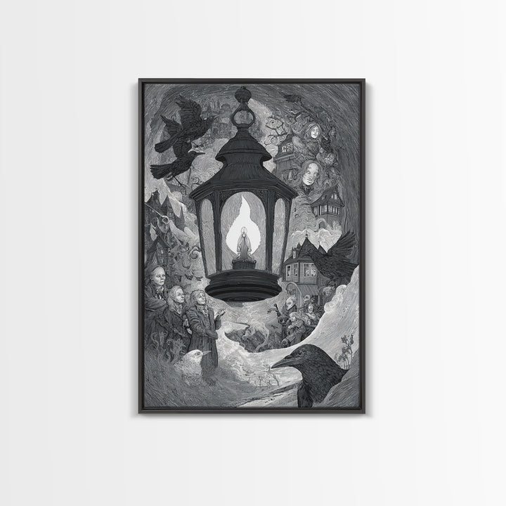 The Lantern Specter, Victorian Macabre Art, Vertical Wall Art, Dark Fantasy Wall Art, Canvas Print, Halloween Wall Art