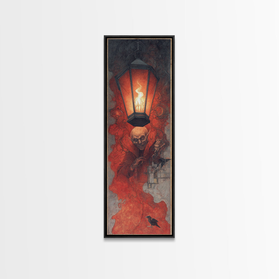 The Lantern Specter, Surreal Apocalyptic Art, Tall Narrow Wall Art, Gothic Horror Wall Art, Canvas Print, Halloween Wall Art