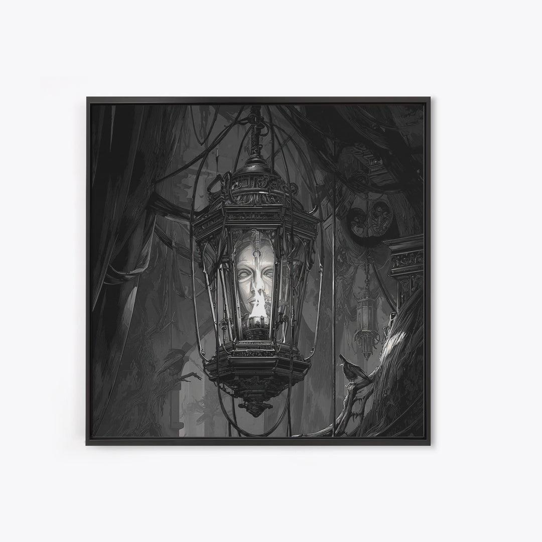 The Lantern Specter, Biomechanical Horror Art, Square Wall Art, Dark Halloween Decor, Canvas Print, Halloween Wall Art
