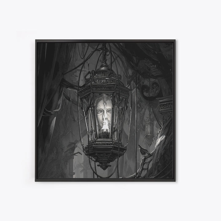 The Lantern Specter, Biomechanical Horror Art, Square Wall Art, Dark Halloween Decor, Canvas Print, Halloween Wall Art