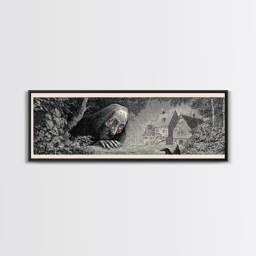 The Red-Eyed Night Hag, Victorian Macabre Art, Extra Wide Wall Art, Dark Halloween Decor, Canvas Print, Halloween Wall Art