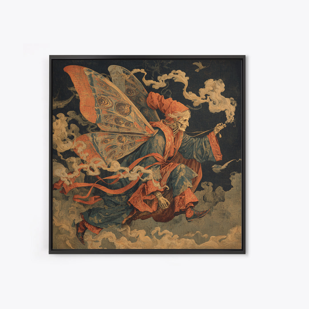 The Velvet Moth Witch, Danse Macabre Art, Square Wall Art, Dark Halloween Decor, Framed Canvas Print, Halloween Wall Art