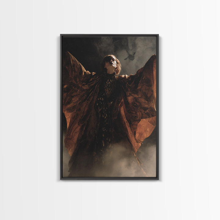 The Velvet Moth Witch, Visionary Gothic Art, Vertical Wall Art, Dark Halloween Decor, Canvas Print, Halloween Wall Art