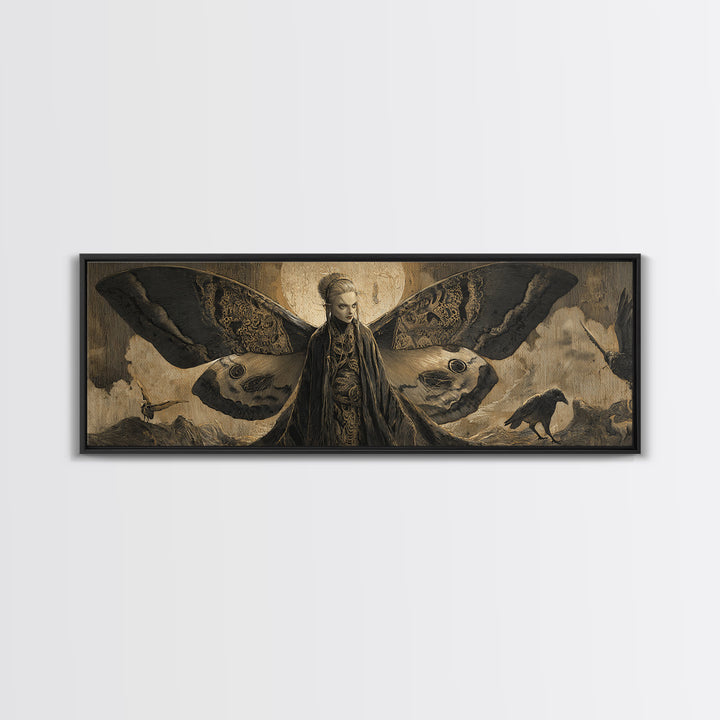The Velvet Moth Witch, Expressionist Nightmare Art, Extra Wide Wall Art, Dark Fantasy Wall Art, Canvas Print, Halloween Wall Art