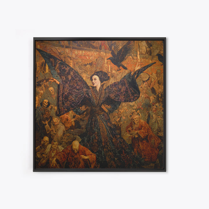 The Velvet Moth Witch, Grotesque Carnival Art, Square Wall Art, Dark Halloween Decor, Framed Canvas Print, Halloween Wall Art