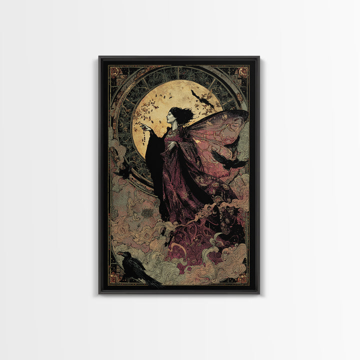 The Velvet Moth Witch, Stained Glass Gothic Art, Vertical Wall Art, Dark Fantasy Wall Art, Canvas Print, Halloween Wall Art