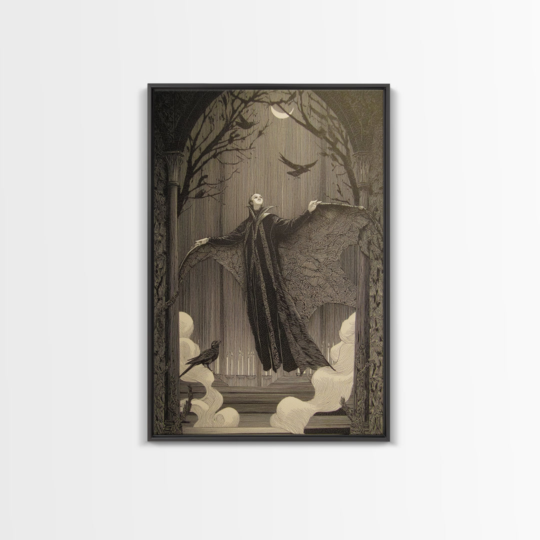 The Velvet Moth Witch, Victorian Macabre Art, Vertical Wall Art, Macabre Wall Art, Framed Canvas Print, Halloween Wall Art