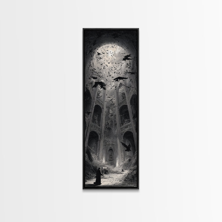 The Ghostly Groom, Gothic Engraving Art, Tall Narrow Wall Art, Gothic Horror Wall Art, Canvas Print, Halloween Wall Art