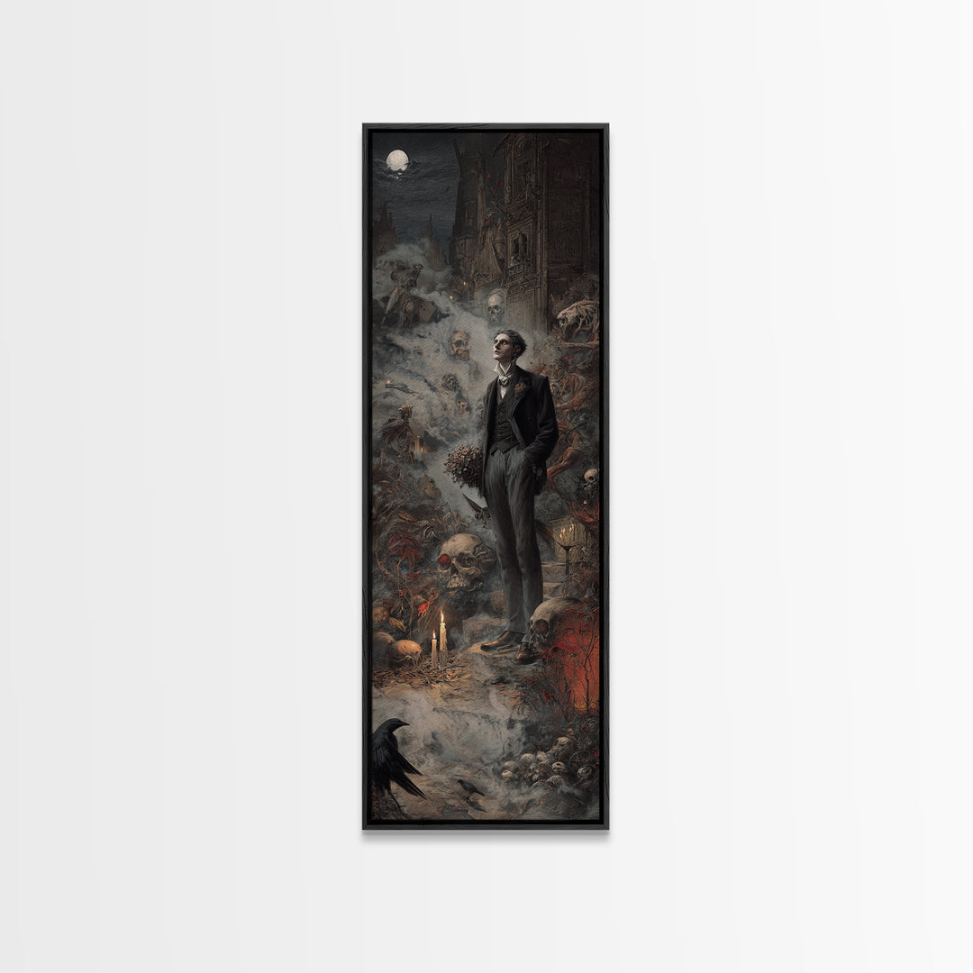 The Ghostly Groom, Medieval Grotesque Art, Tall Narrow Wall Art, Dark Halloween Decor, Canvas Print, Halloween Wall Art