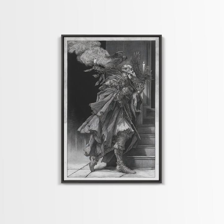 The Ghostly Groom, Renaissance Engraving Art, Vertical Wall Art, Dark Halloween Decor, Canvas Print, Halloween Wall Art