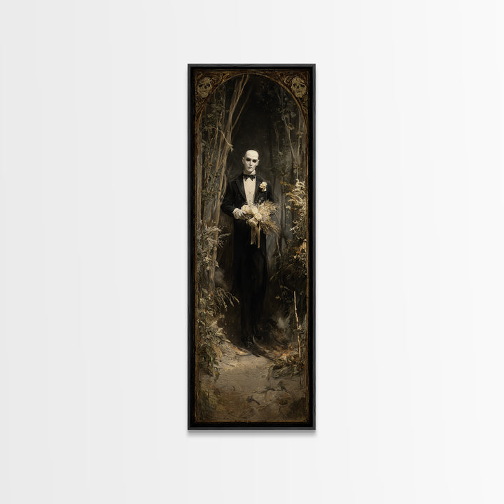 The Ghostly Groom, Symbolist Gothic Landscape, Tall Narrow Wall Art, Dark Halloween Decor, Canvas Print, Halloween Wall Art