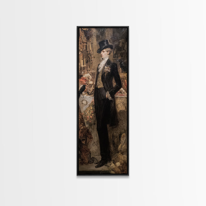 The Ghostly Groom, Ornate Symbolist Art, Tall Narrow Wall Art, Dark Fantasy Wall Art, Framed Canvas Print, Halloween Wall Art