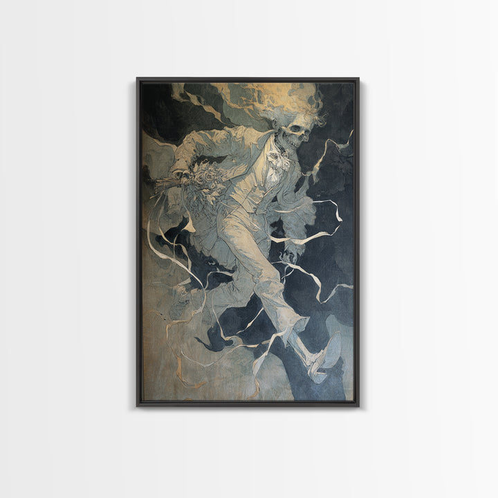The Ghostly Groom, Decadent Gothic Art, Vertical Wall Art, Dark Halloween Decor, Framed Canvas Print, Halloween Wall Art