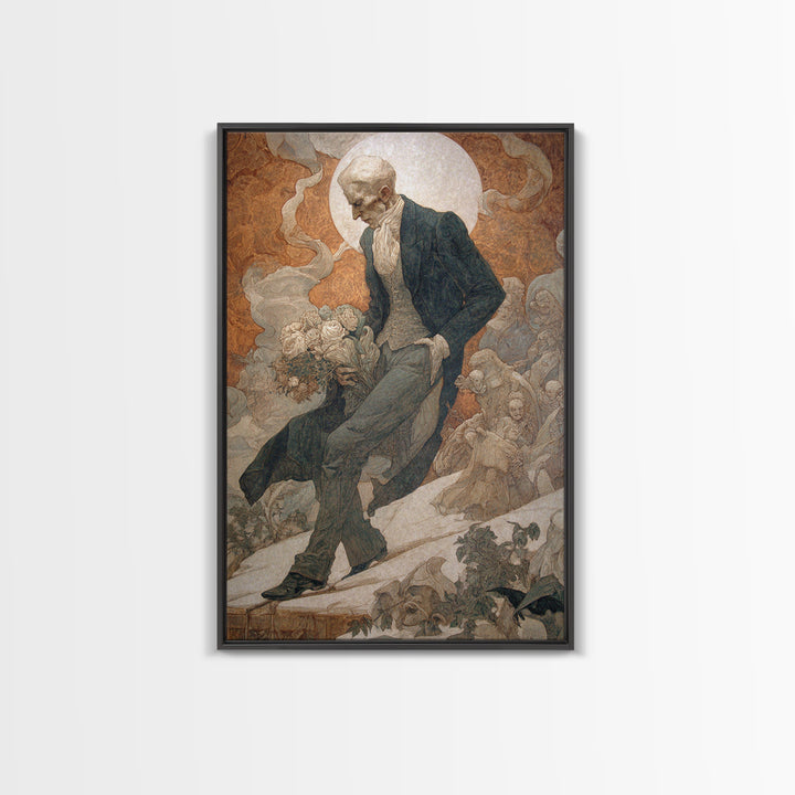 The Ghostly Groom, Symbolist Death Art, Vertical Wall Art, Dark Fantasy Wall Art, Framed Canvas Print, Halloween Wall Art