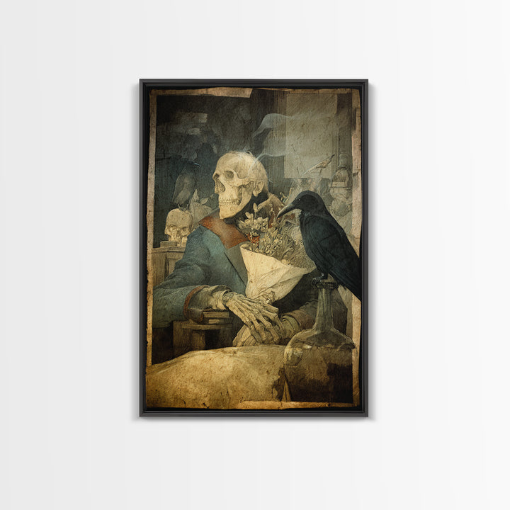 The Ghostly Groom, Symbolist Etching Art, Vertical Wall Art, Dark Fantasy Wall Art, Framed Canvas Print, Halloween Wall Art