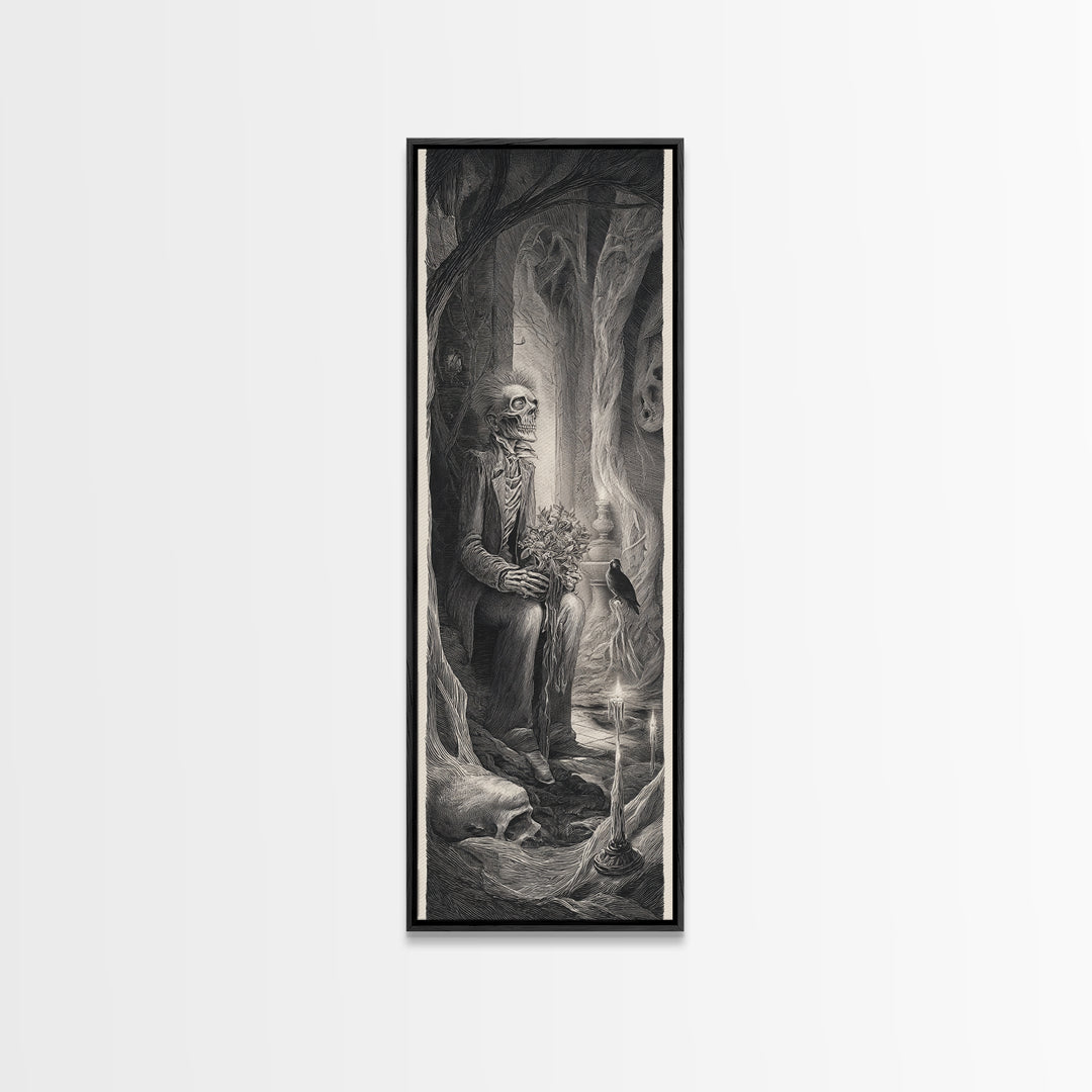The Ghostly Groom, Expressionist Nightmare Art, Tall Narrow Wall Art, Dark Halloween Decor, Framed Canvas Print, Halloween Wall Art