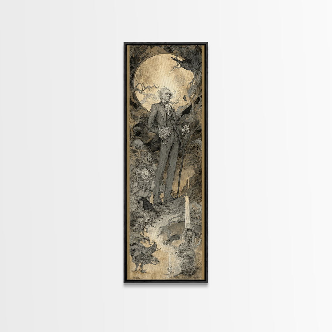 The Ghostly Groom, Gothic Storybook Art, Tall Narrow Wall Art, Macabre Wall Art, Canvas Print, Halloween Wall Art, Gothic Home Decor
