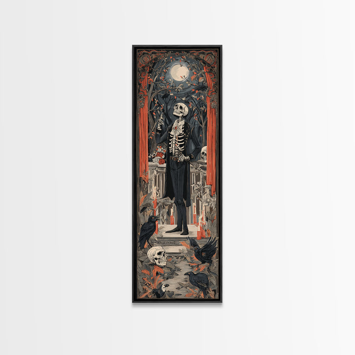 The Ghostly Groom, Macabre Folk Print Art, Tall Narrow Wall Art, Dark Fantasy Wall Art, Canvas Print, Halloween Wall Art