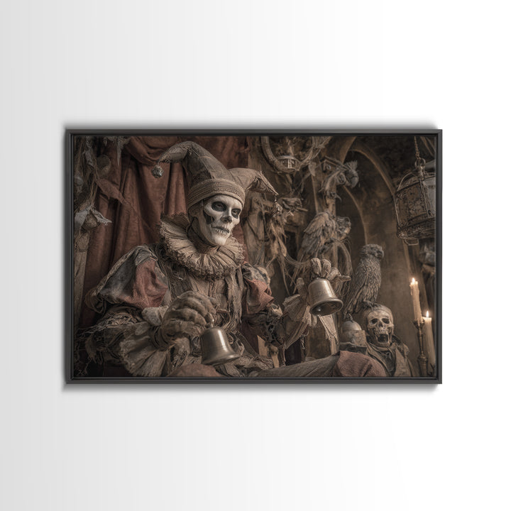 The Phantom Jester, Medieval Grotesque Art, Landscape Wall Art, Gothic Horror Wall Art, Framed Canvas Print, Halloween Wall Art
